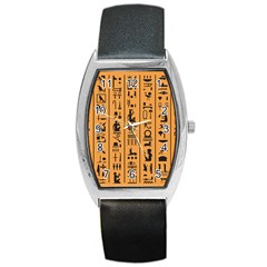 Egyptian Hieroglyphs Ancient Egypt Letters Papyrus Background Vector Old Egyptian Hieroglyph Writing Barrel Style Metal Watch by Wegoenart