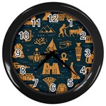 Dark Seamless Pattern Symbols Landmarks Signs Egypt Wall Clock (Black) Front