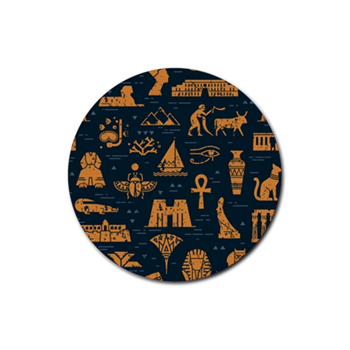 Dark Seamless Pattern Symbols Landmarks Signs Egypt Rubber Round Coaster (4 pack) 