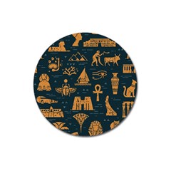 Dark Seamless Pattern Symbols Landmarks Signs Egypt Magnet 3  (round) by Wegoenart