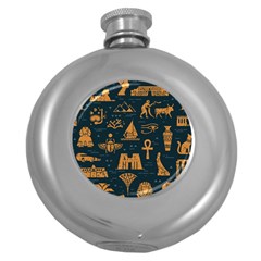 Dark Seamless Pattern Symbols Landmarks Signs Egypt Round Hip Flask (5 Oz) by Wegoenart