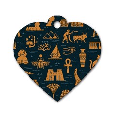 Dark Seamless Pattern Symbols Landmarks Signs Egypt Dog Tag Heart (one Side) by Wegoenart