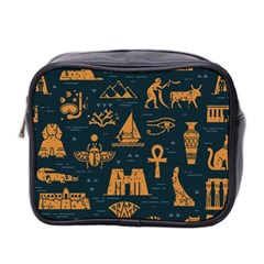 Dark Seamless Pattern Symbols Landmarks Signs Egypt Mini Toiletries Bag (two Sides) by Wegoenart