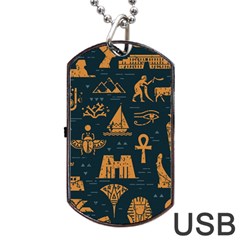 Dark Seamless Pattern Symbols Landmarks Signs Egypt Dog Tag Usb Flash (two Sides) by Wegoenart