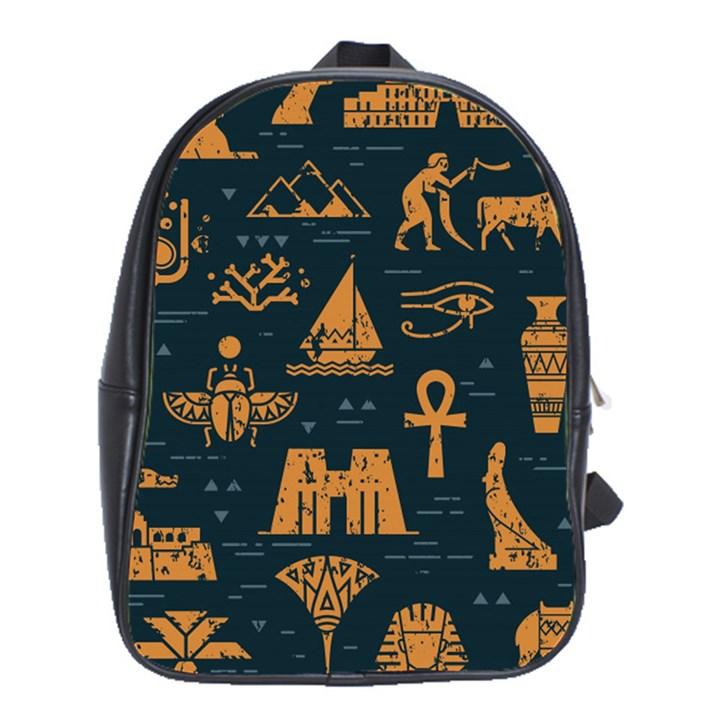 Dark Seamless Pattern Symbols Landmarks Signs Egypt School Bag (XL)