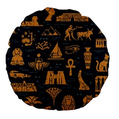 Dark Seamless Pattern Symbols Landmarks Signs Egypt Large 18  Premium Flano Round Cushions by Wegoenart