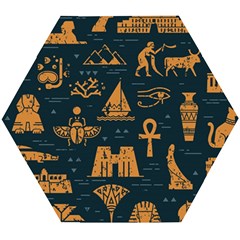 Dark Seamless Pattern Symbols Landmarks Signs Egypt Wooden Puzzle Hexagon by Wegoenart