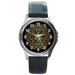 Luxury Golden Mandala Background Round Metal Watch Front