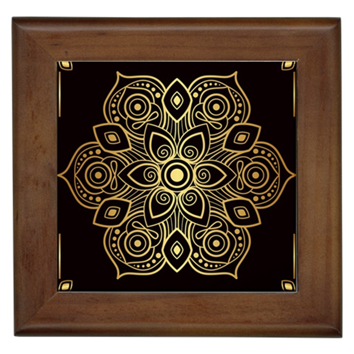 Luxury Golden Mandala Background Framed Tile