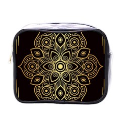 Luxury Golden Mandala Background Mini Toiletries Bag (one Side) by Wegoenart