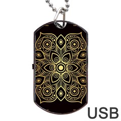 Luxury Golden Mandala Background Dog Tag Usb Flash (two Sides) by Wegoenart