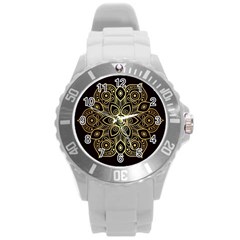 Luxury Golden Mandala Background Round Plastic Sport Watch (l) by Wegoenart