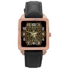 Luxury Golden Mandala Background Rose Gold Leather Watch  by Wegoenart