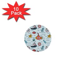 Cartoon Nautical Seamless Background 1  Mini Buttons (10 Pack) 