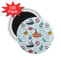 Cartoon Nautical Seamless Background 2 25  Magnets (100 Pack) 