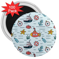 Cartoon Nautical Seamless Background 3  Magnets (100 Pack) by Wegoenart