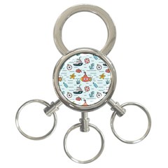 Cartoon Nautical Seamless Background 3-ring Key Chain by Wegoenart