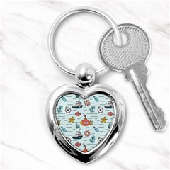 Cartoon Nautical Seamless Background Key Chain (heart) by Wegoenart