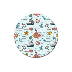 Cartoon Nautical Seamless Background Magnet 3  (round) by Wegoenart