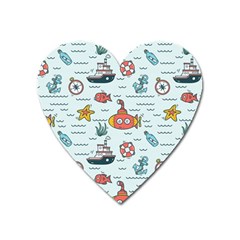 Cartoon Nautical Seamless Background Heart Magnet by Wegoenart