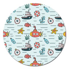 Cartoon Nautical Seamless Background Magnet 5  (round) by Wegoenart