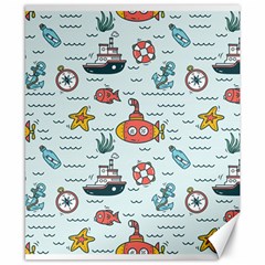 Cartoon Nautical Seamless Background Canvas 8  X 10  by Wegoenart