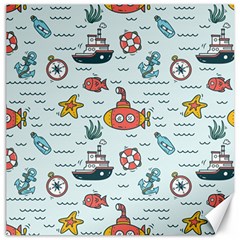 Cartoon Nautical Seamless Background Canvas 12  X 12  by Wegoenart