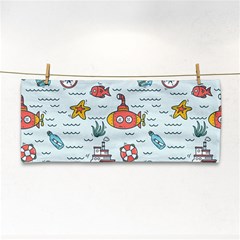 Cartoon Nautical Seamless Background Hand Towel by Wegoenart