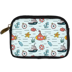 Cartoon Nautical Seamless Background Digital Camera Leather Case by Wegoenart