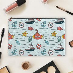 Cartoon Nautical Seamless Background Cosmetic Bag (large) by Wegoenart