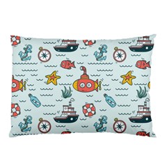 Cartoon Nautical Seamless Background Pillow Case (two Sides) by Wegoenart