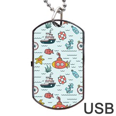 Cartoon Nautical Seamless Background Dog Tag Usb Flash (one Side) by Wegoenart