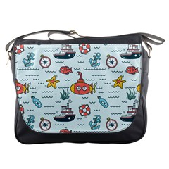 Cartoon Nautical Seamless Background Messenger Bag by Wegoenart