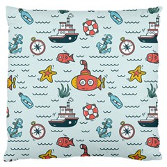 Cartoon Nautical Seamless Background Large Cushion Case (two Sides) by Wegoenart