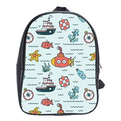 Cartoon Nautical Seamless Background School Bag (xl) by Wegoenart