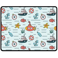 Cartoon Nautical Seamless Background Double Sided Fleece Blanket (medium) 