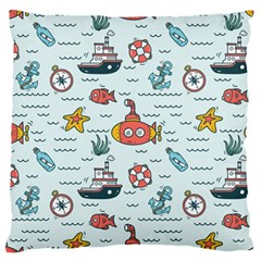 Cartoon Nautical Seamless Background Large Flano Cushion Case (one Side) by Wegoenart