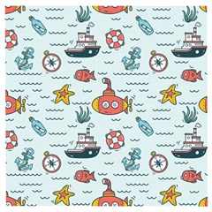 Cartoon Nautical Seamless Background Wooden Puzzle Square by Wegoenart