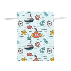 Cartoon Nautical Seamless Background Lightweight Drawstring Pouch (l) by Wegoenart