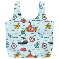 Cartoon Nautical Seamless Background Full Print Recycle Bag (xxl)