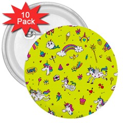 Pattern Unicorns Mermaids Horses Girlish Things 3  Buttons (10 Pack)  by Wegoenart