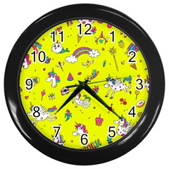 Pattern Unicorns Mermaids Horses Girlish Things Wall Clock (black) by Wegoenart