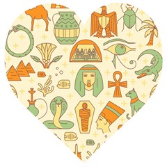 Egypt Seamless Pattern Wooden Puzzle Heart by Wegoenart