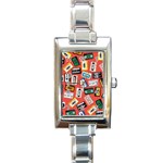 Vintage Retro Cassette Tape Pattern Design Template Rectangle Italian Charm Watch Front