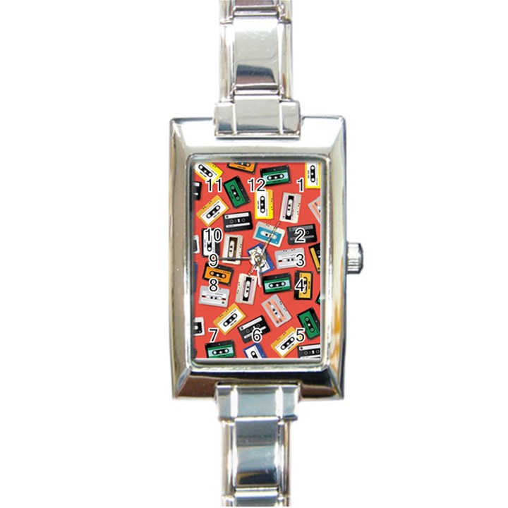 Vintage Retro Cassette Tape Pattern Design Template Rectangle Italian Charm Watch