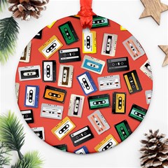 Vintage Retro Cassette Tape Pattern Design Template Ornament (round) by Wegoenart