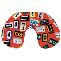 Vintage Retro Cassette Tape Pattern Design Template Travel Neck Pillow by Wegoenart