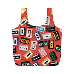 Vintage Retro Cassette Tape Pattern Design Template Full Print Recycle Bag (m) by Wegoenart