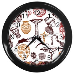 Africa Doodle Set Wall Clock (black)