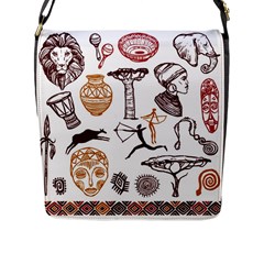 Africa Doodle Set Flap Closure Messenger Bag (L)